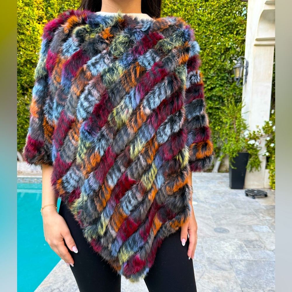 New Multicolor Rabbit Fur poncho